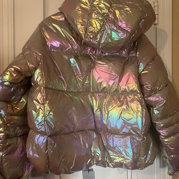 Noize Rainbow Puffer Metallic Vegan Jacket Coat - size Small super cold - Picture 7 of 7